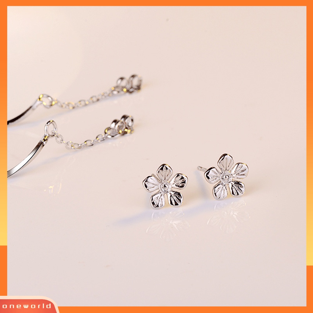 [WOD] Fashion Wanita Bunga Bergelombang Rumbai Rantai Panjang Menjuntai Disepuh Stud Earring Jewelry