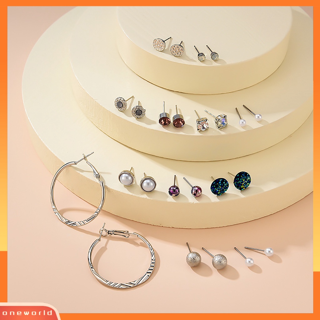 [WOD] 20pasang /Set Wanita Fashion Berlian Imitasi Hati/Circle Ear Studs Earrings Jewelry