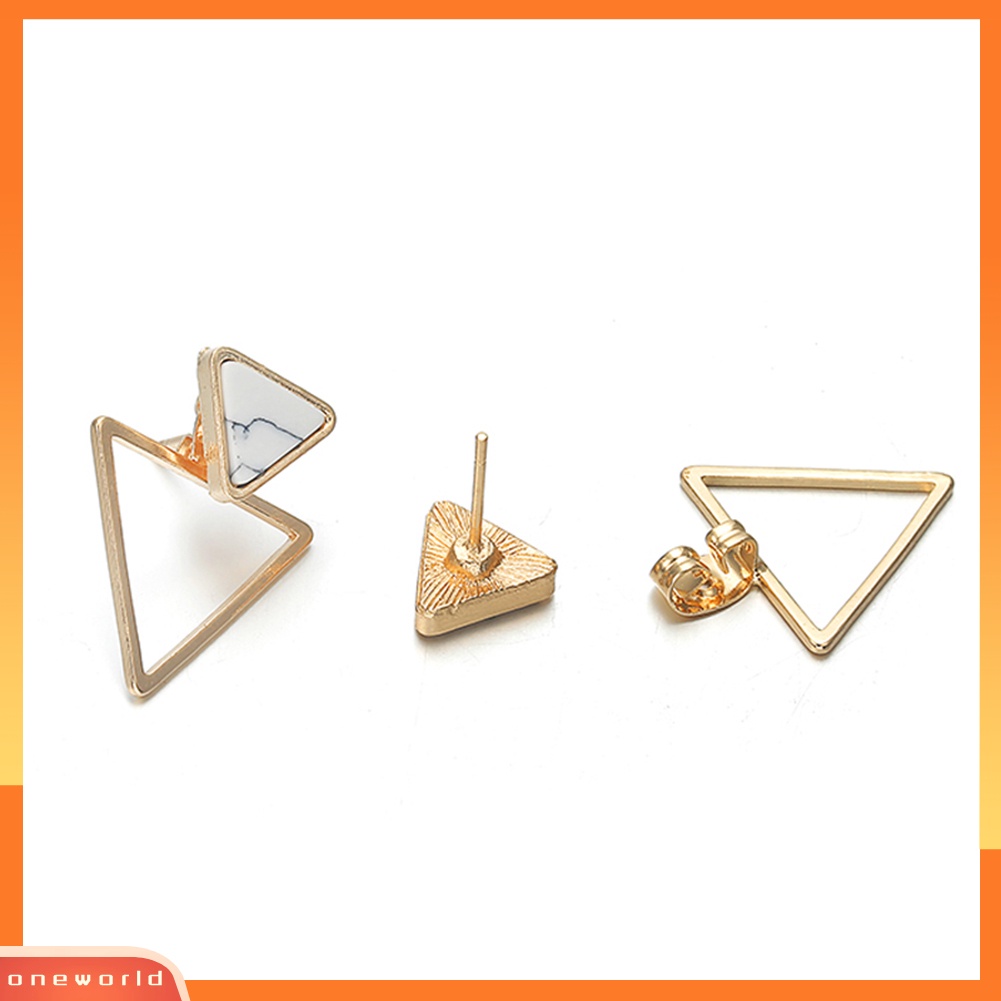 [WOD] Sederhana Wanita Ganda Segitiga Berongga Liontin Jaket Telinga Stud Earrings Perhiasan