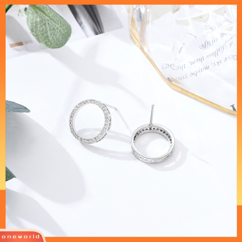 [WOD] Wanita Sederhana Cubic Zirconia Geometris Hati Bentuk Bulat Ear Stud Perhiasan Hadiah