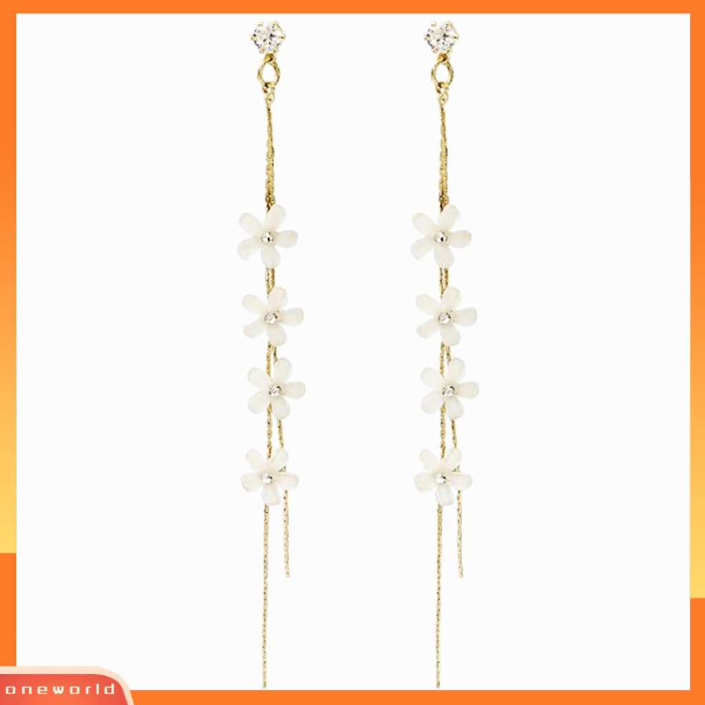 [WOD] 1pasang Berlian Imitasi Bersinar Dekorasi Piercing Lady Earrings Fashion Rantai Asimetris Rumbai Bunga Stud Earrings Perhiasan Aksesoris