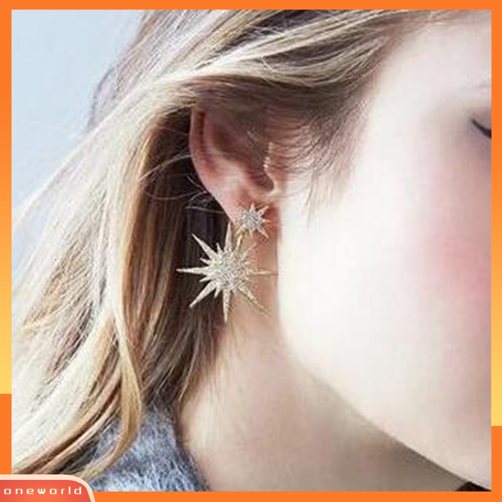 [WOD] 1pc Hexagram Snowflake Pendant Full Berlian Imitasi Bertatahkan Wanita Stud Earrings Hadiah