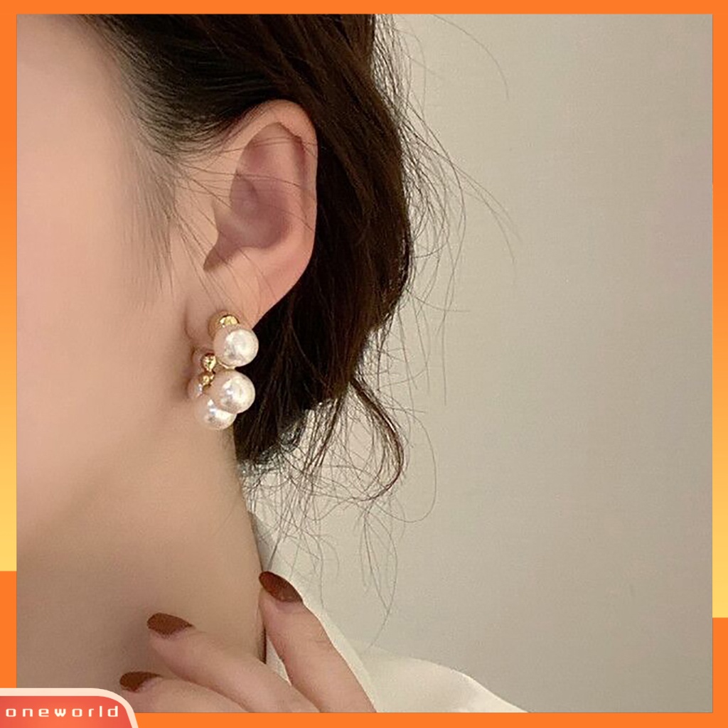 [WOD] Anting Wanita Mutiara Imitasi Paduan Emas Anting Pejantan Sederhana Elegan Perhiasan Fashion