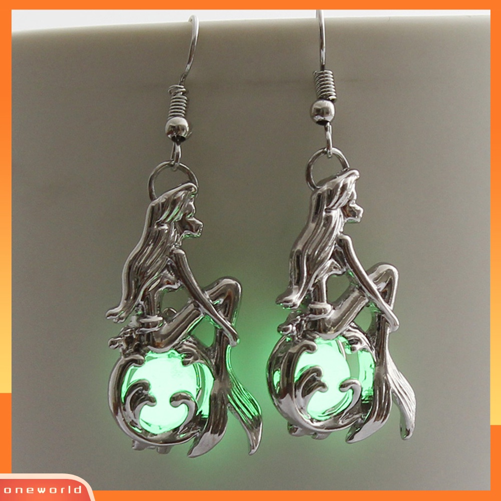 [WOD] Kreatif Wanita Perhiasan Pesta Bercahaya Berongga Mermaid Pendant Ear Hook Earrings