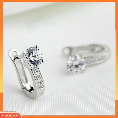 [WOD] Fashion Wanita Perak Berlapis Berlian Imitasi Studs Harp White Leverback Earrings