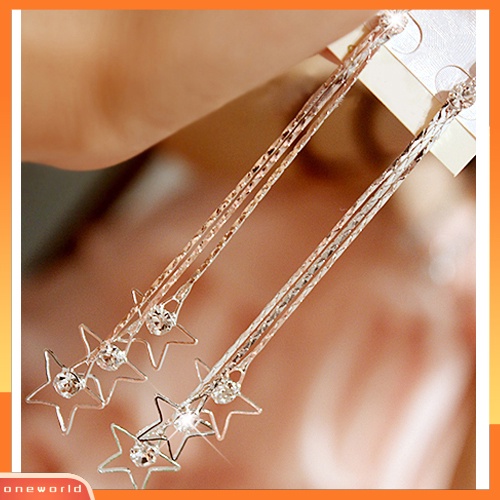 [WOD] Wanita Pentacle Berlian Imitasi Drop 3lapisan Rantai Jumbai Panjang Menjuntai Linear Earrings