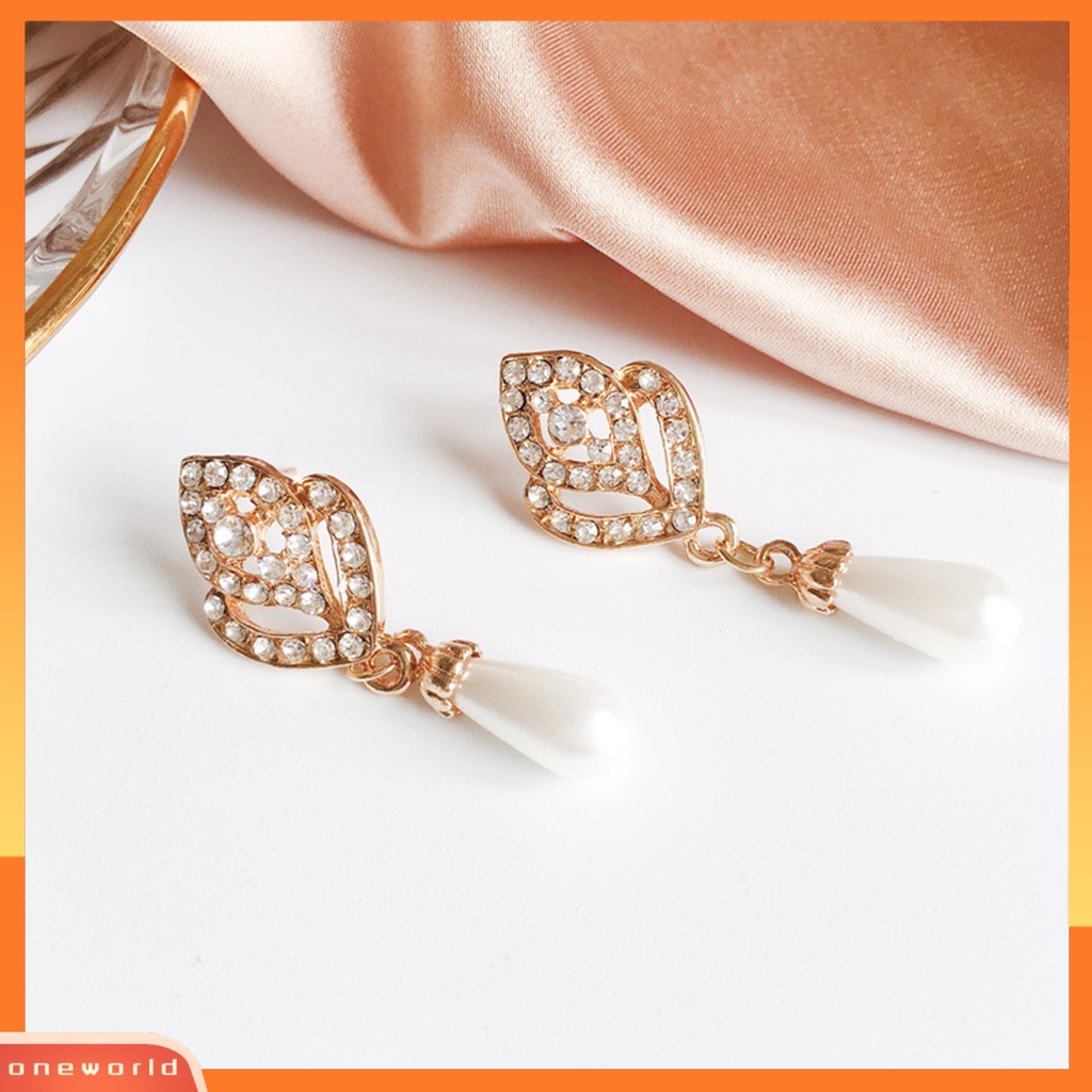 [WOD] Anting Daun Elegan Berlian Imitasi Menawan Bentuk Tetesan Air Ear Studs Untuk Pernikahan