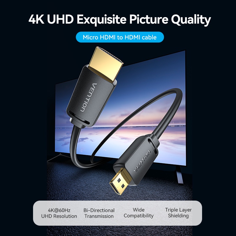 Vention Kabel HDMI Kabel Micro HDMI to HDMI 4K 60HZ UHD Video Cable Untuk Kamera TV Switch Tablet Laptop