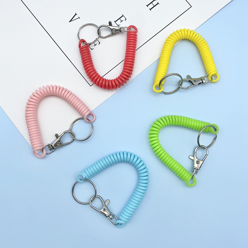 1pcs Elastis Tali Musim Semi Gantungan Kunci Multicolor Anti Maling Adjustable Keyrings Tas Dompet Aksesoris Handphone Gantungan Kunci Mobil