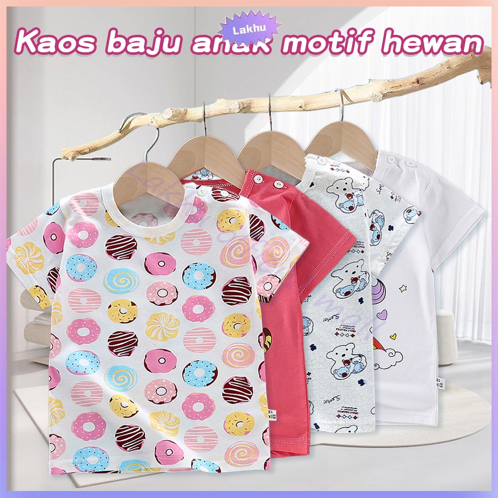 Lakhu Baju Kaos Anak Perempuan 100% Cotton T Shirt Atasan Anak Unisex Korea