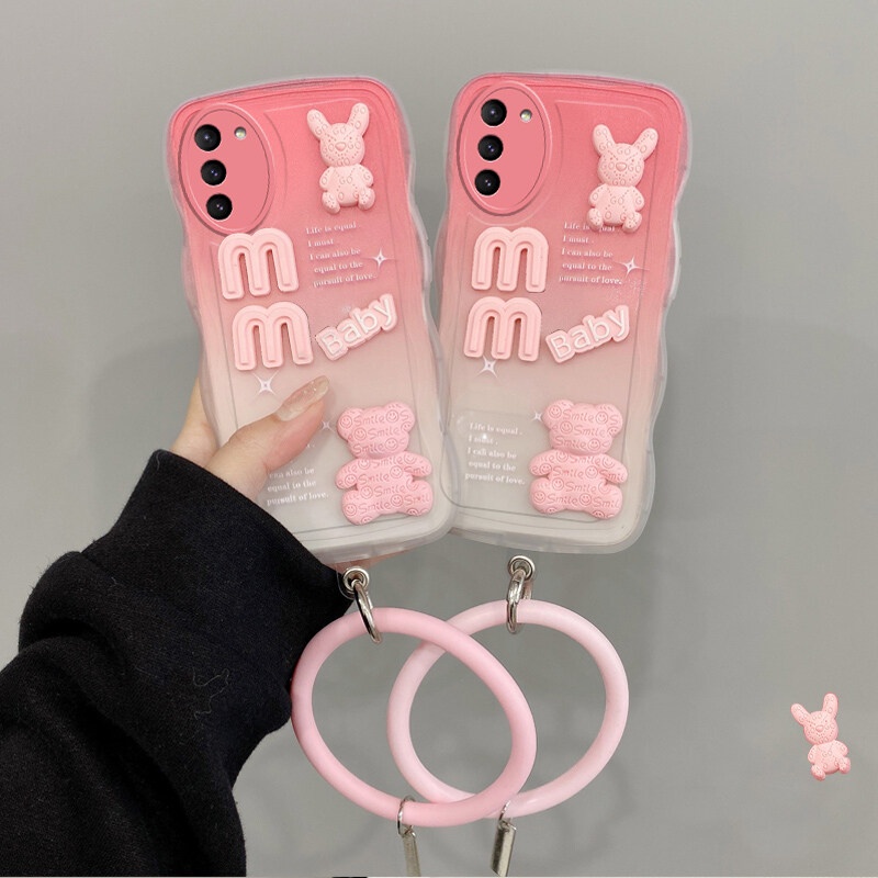 Andyh Samsung Galaxy S20 FE S20 Plus S20 Ultra S21 FE S21 Plus S21 Ultra S22 Plus S22 Ultra 5G Case 3D Lucu Bear+ Gelang Warna Solid Fashion Premium Gradient Soft Phone Case