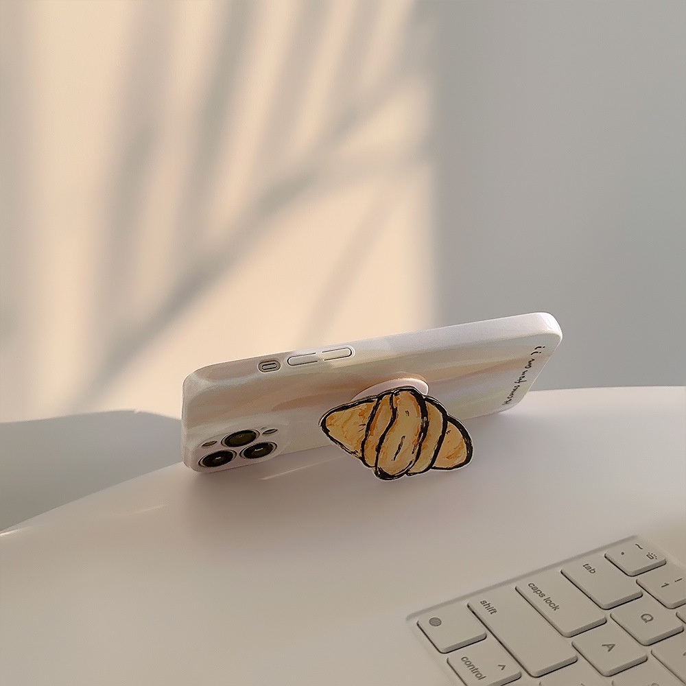Ins Jin Mingyan Hard Shell Film Fotografi Case Dengan Croissants Holder Untuk Iphone SE2020 7/8 Plus 14xxxr XM 11 12 13 PRO MAX Casing Cover Pelindung AT0335
