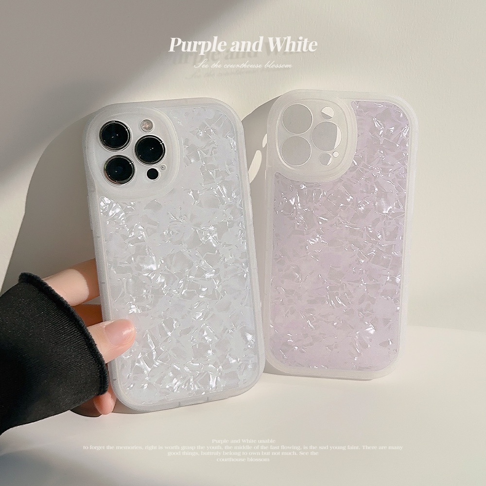 Ins Putih Ungu Blingbling Pola Shell Silikon Case Untuk Iphone SE2020 7/8 Plus 14x XR XM 11 12 MINI 13 PRO MAX Casing Cover Pelindung AT0307