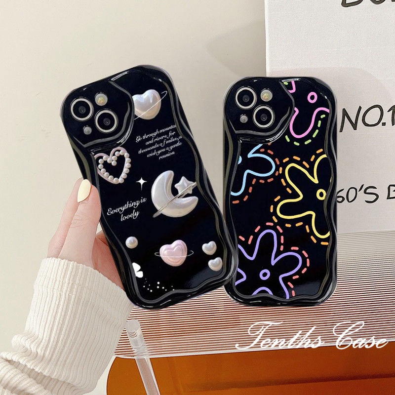 Kompatibel Untuk IPhone14 13 12 11 Pro Max8 7 6 6s Plus X Xr Xs Max Se2020 3D Lengkung Gelombang Tepi Bunga Casing Ponsel Soft Cover