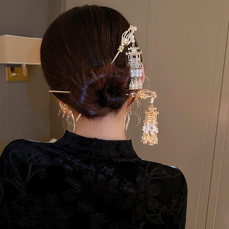 Kelinci Cina Lampion Rambut Pin Klip Rambut Stik Lampu LED Aksesoris Rambut Untuk Wanita Anak Retro Bunga Teratai Rumbai Headpieces