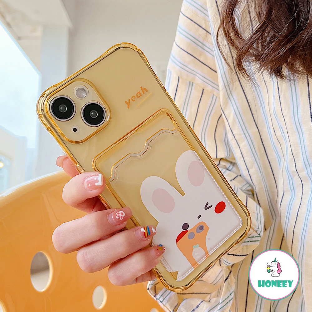 Dompet Card Holder Case Untuk iPhone 14 Pro Max13 12 11 Pro Max Case iPhone XR XS 8 7 14 Plus Transparan Bunny Soft TPU Shockproof Cover