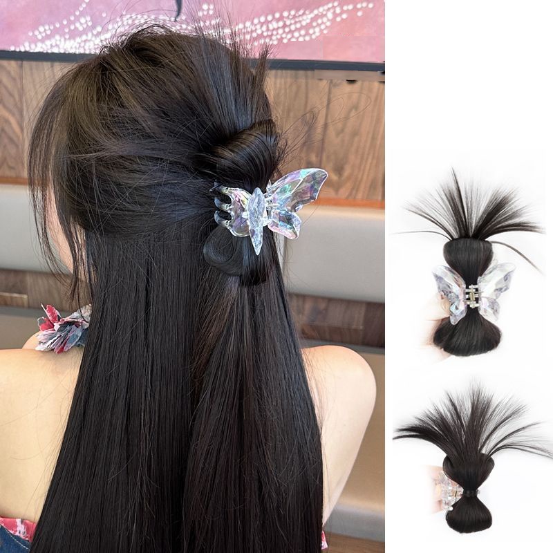 Y2k Gadis Bulu Ayam Wig Dengan Kristal Kupu-Kupu Klip Gadis Pedas Shuttlecock Rambut Wig Acessories