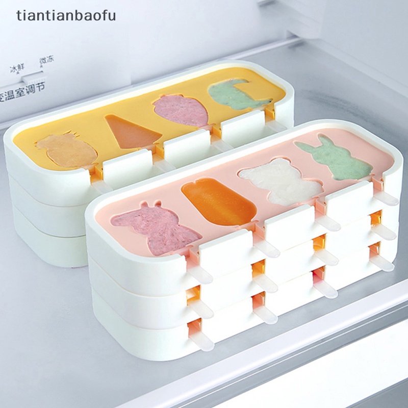 [tiantianbaofu] Cetakan Silikon Es Krim Ice Cube Maker Dengan Tutup Family Popsicle Ice Cube Tray Butik