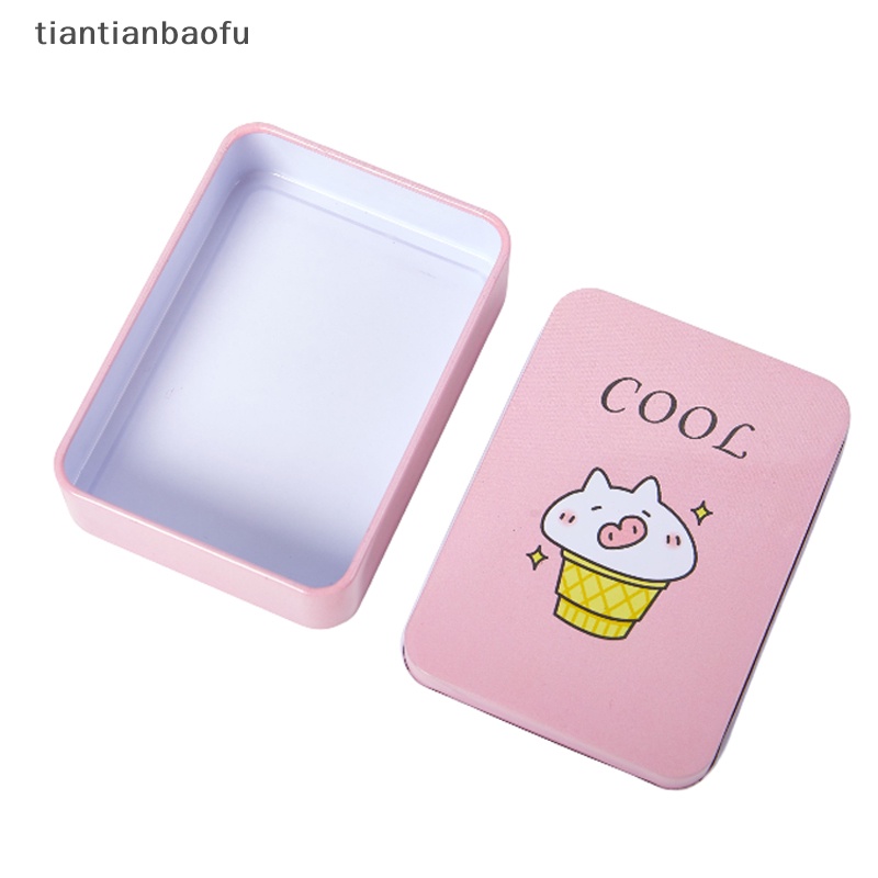 [tiantianbaofu] Kotak Koin Perhiasan Tin Trinket Mini Tempat Penyimpanan Tinplate Butik Persegi Panjang Kecil
