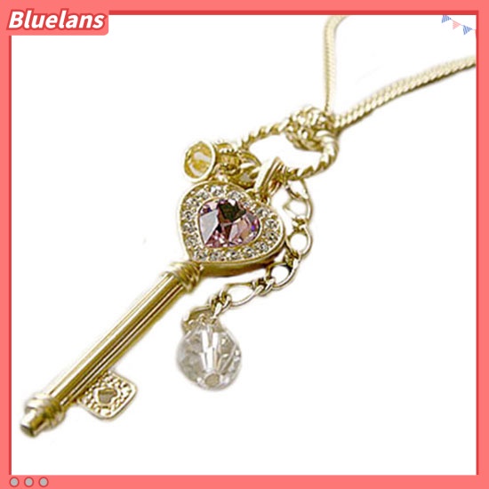 [BLS] Fashion Wanita Cinta Hati Berlian Imitasi Mahkota Kunci Sweater Panjang Kalung Perhiasan