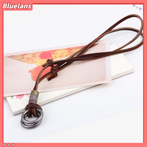 [BLS] Fashion Pria Retro Faux Leather Cord Double Circle Cincin Liontin Kalung Hadiah
