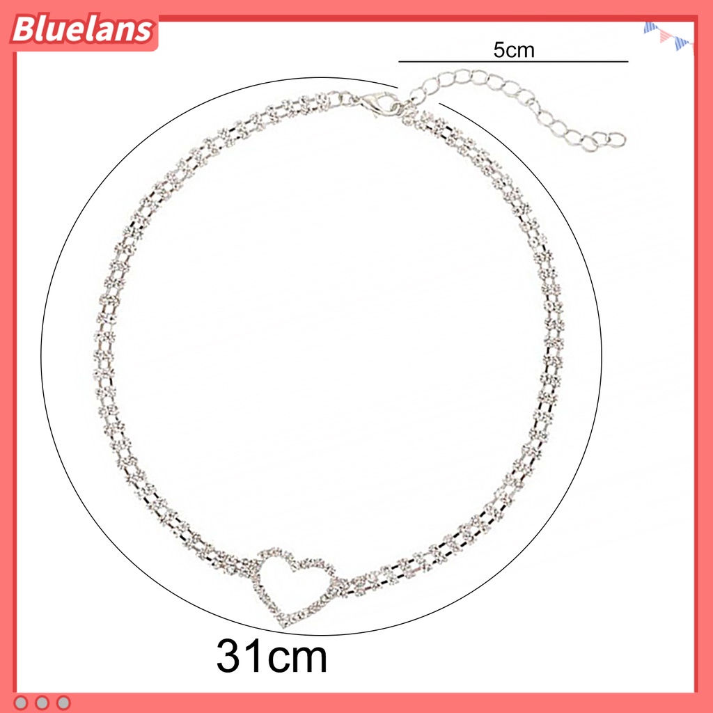 [BLS] Rantai Klavikula Elegan Jantung Pesona Geometris Berkilau Adjustable Hias Hadiah Wanita Penuh Berlian Imitasi Choker Kalung Perhiasan Untuk Perjamuan