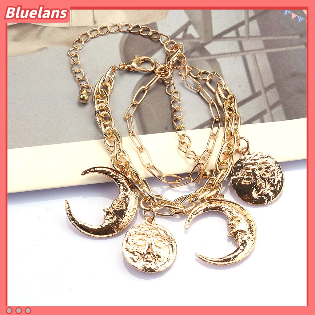 [BLS] Pesona Kalung Electroplating Shiny Adjustable Vintage Dress Up Alloy Baroque Alloy Moon Sun Pendant Necklace Wanita Perhiasan