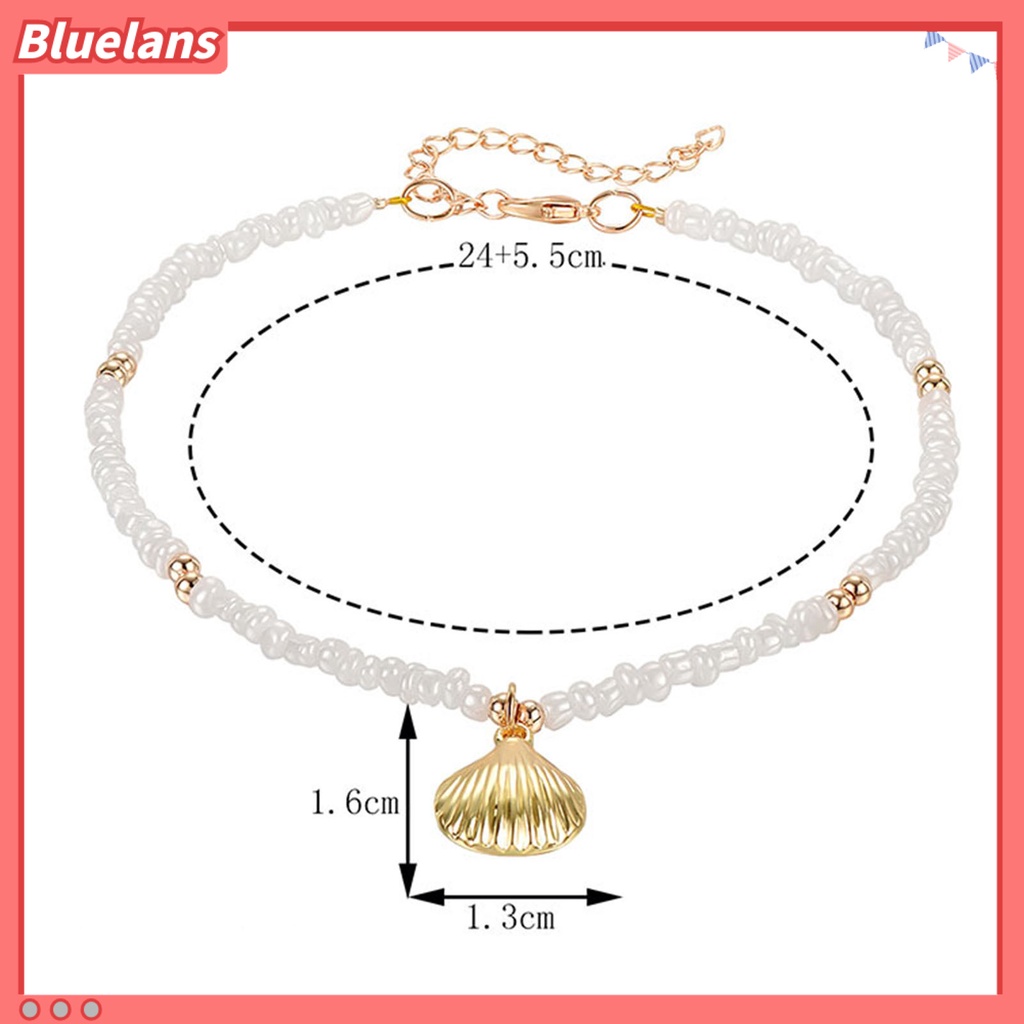 [BLS] Wanita Gelang Kaki Kerang Liontin Temperamen Elegan Adjustable Dipanjangkan Rantai Dekoratif Hadiah Mutiara Imitasi Musim Panas Pantai Barefoot Gelang Kaki Perhiasan