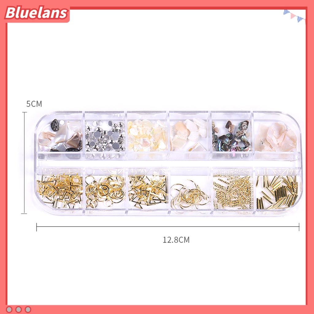 [BLM] 1kotak Dekorasi Kuku 12kisi Desain DIY Bahan Alloy Hiasan Kuku 3D Sequin Untuk Wanita