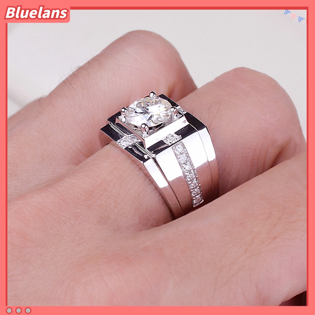 [BLS] Cincin Zirkon Bersinar Geometris Berlian Imitasi Hias Electroplating Hypoallergenic Dekorasi Perhiasan Pria Pertunangan Terbuka Jari Cincin Band Untuk Hadiah