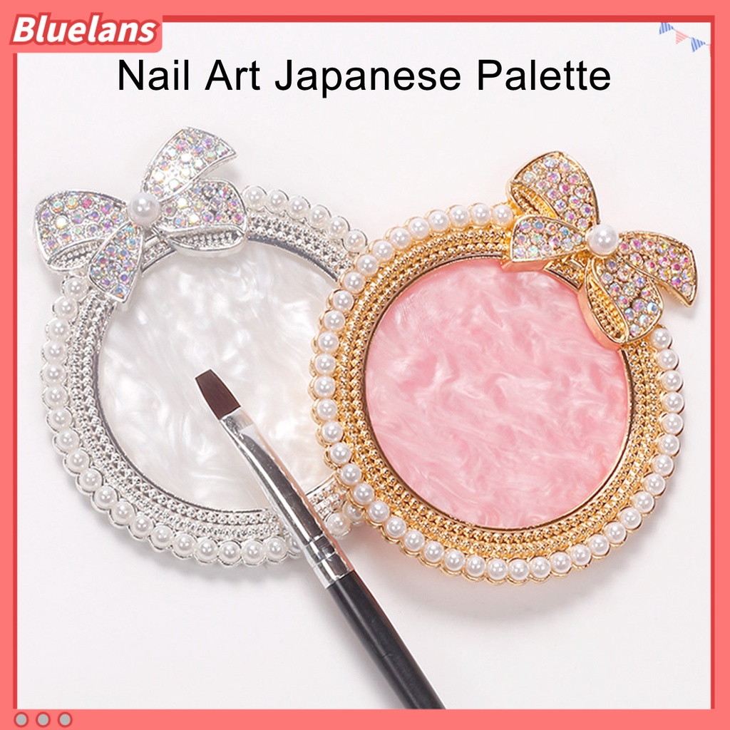 [BLM] Nail Art Palette Bow-knot Ornamen Permukaan Berkilau Daya Tahan Tinggi Mudah Dibersihkan Resin Imitasi Mutiara Trim Display Tray Gel Mix Palet Untuk Salon Kuku