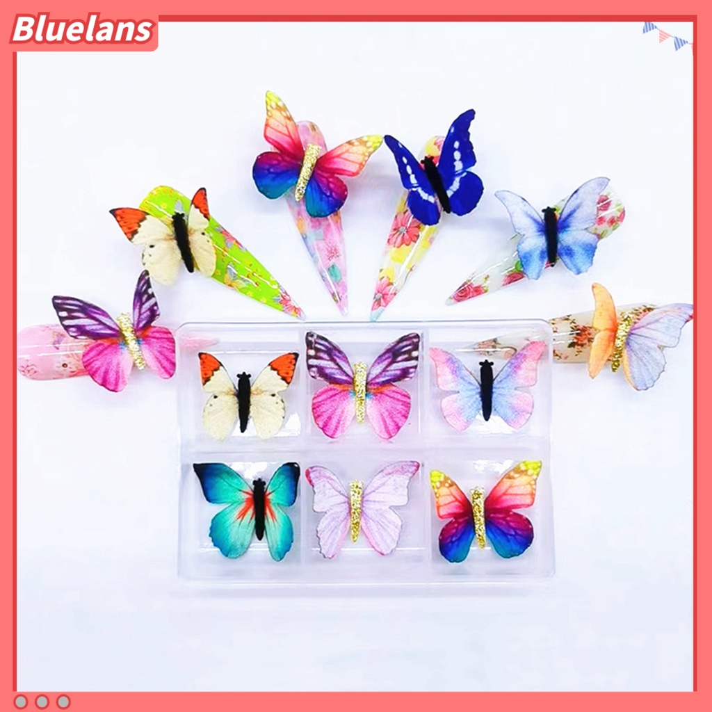 [BLM] 6pcs Hiasan Kuku Realistis Tampil Dapat Dilepas Warna Vibrant Mempesona Efek Visual Mudah Diterapkan Warna-Warni Hidup 3D Kupu-Kupu Nail Art Dekorasi Perlengkapan Kuku