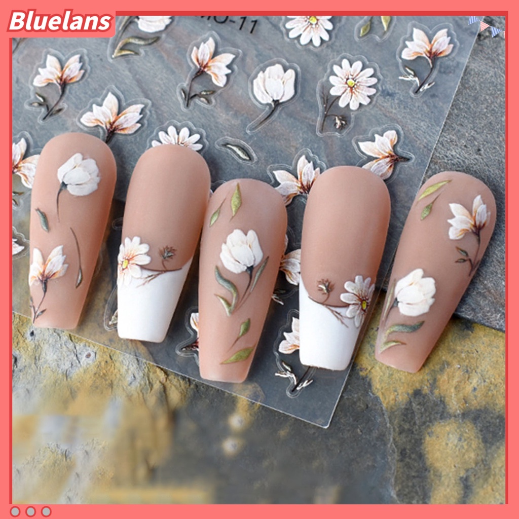 [BLM] 1lembar 3D Stiker Kuku Tulip Bunga Sakura Rose Flower Bunny Timbul Nail Art Decals Manicure Design Phone Cases Cards Body Art Decor