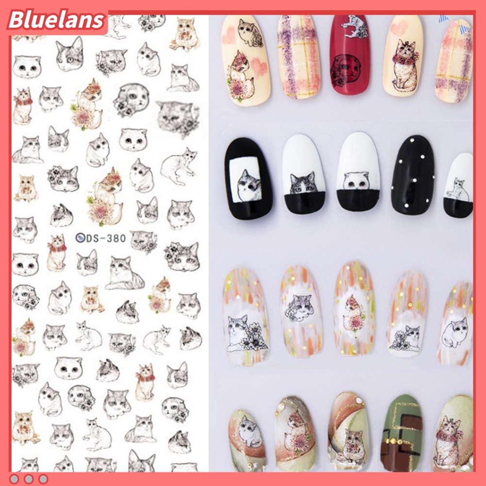 [BLM] Stiker Nail Art Transfer Air Harajuku Elemen Bulan Kucing Tengkorak Kuku Decal Decor