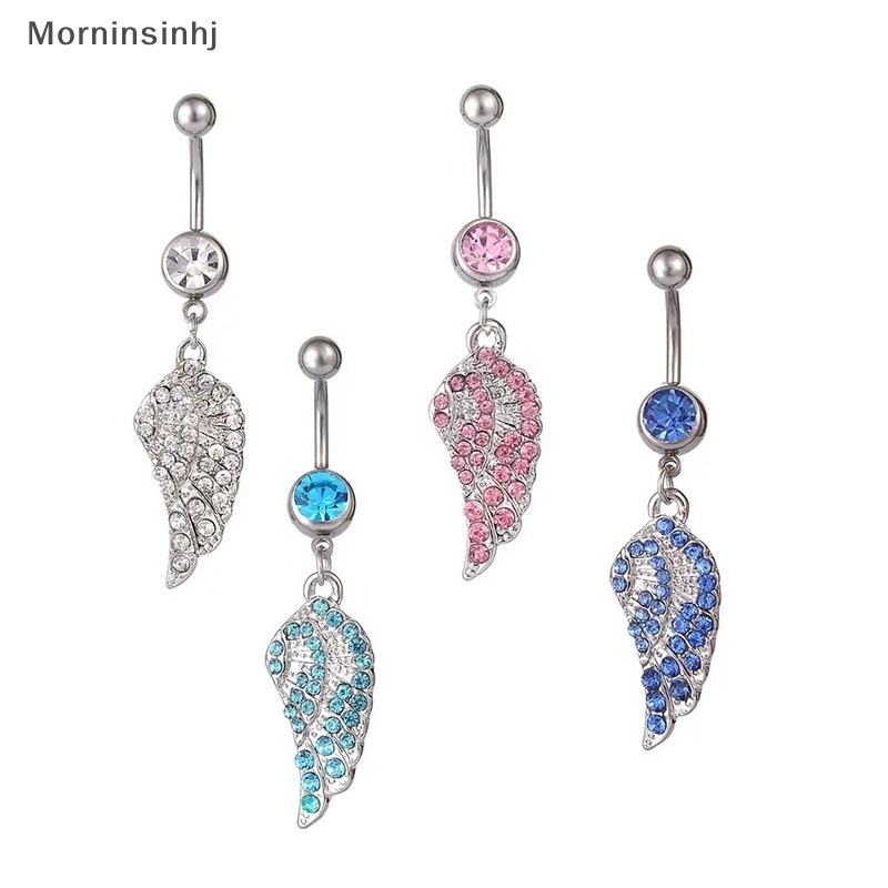 Mornin Kristal Zirkon Sayap Pusar Cincin Stainless Steel Belly Button Rings Woman Fashion Perhiasan Tubuh Hadiah id