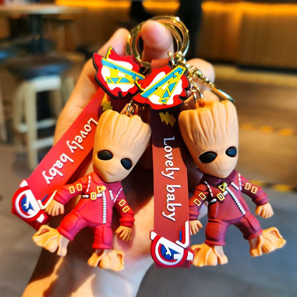 Lanfy Galaxy Guard Gantungan Kunci Lucu Kreatif Key Ring Tokoh Anime Groot Fun Decorative Soft Rubber Marvel Keyring