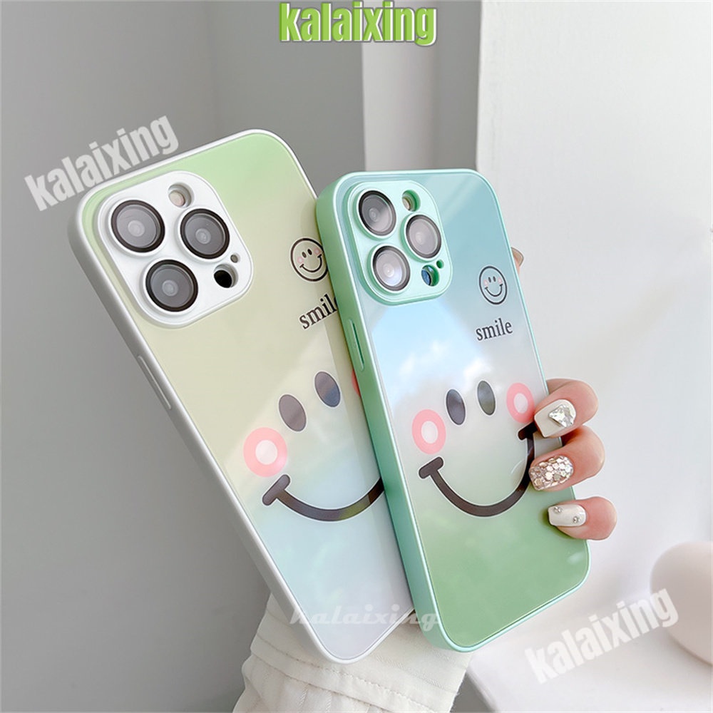 Casing Kacamata Motif Smiley Gradasi Untuk iPhone 14 Pro Max13 12 Pro Max Dengan Film Pelindung Lensa HD Hard BackCover