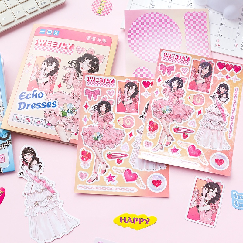 Mohamm 12lembar Stiker Kertas Gadis Manis Keren Dua Dimensi Untuk Scrapbooking DIY Bahan Hias Kolase Jurnal