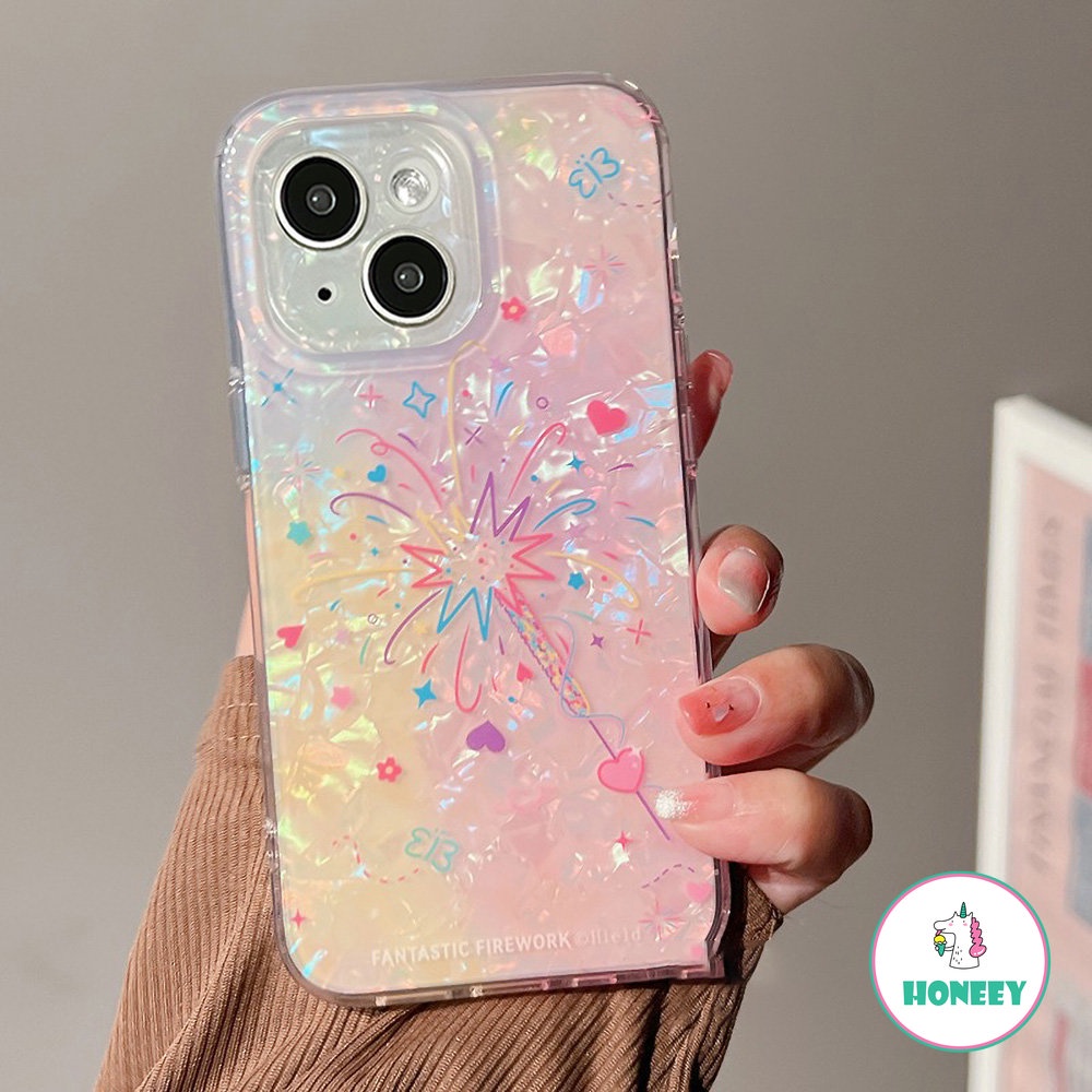 Casing Ponsel Warna-Warni Pola Shell Fashion Untuk iPhone 11 Pro Max12 13 14 Pro Max Love Hati Kembang Api Anti-Shock Back Cover