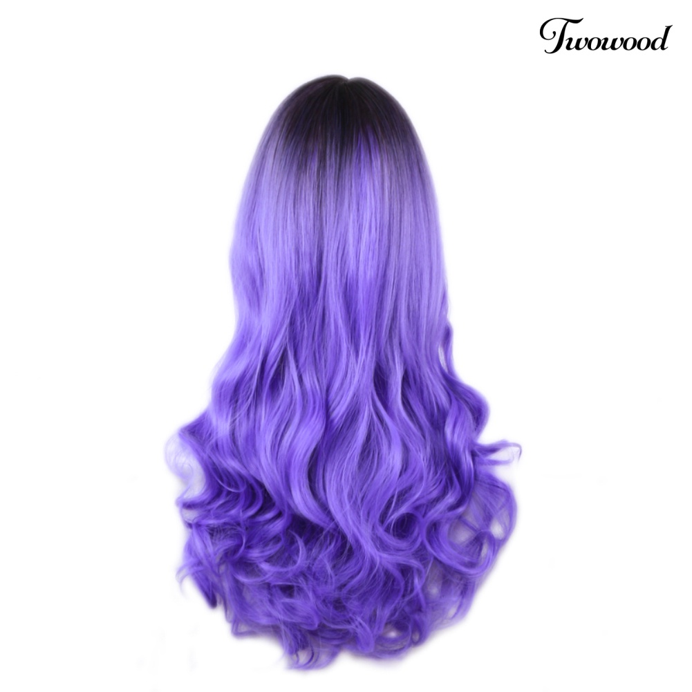 Twowood Charming Gradient Color Panjang Keriting Wanita Rambut Wig Dyed Sintetis Sopak