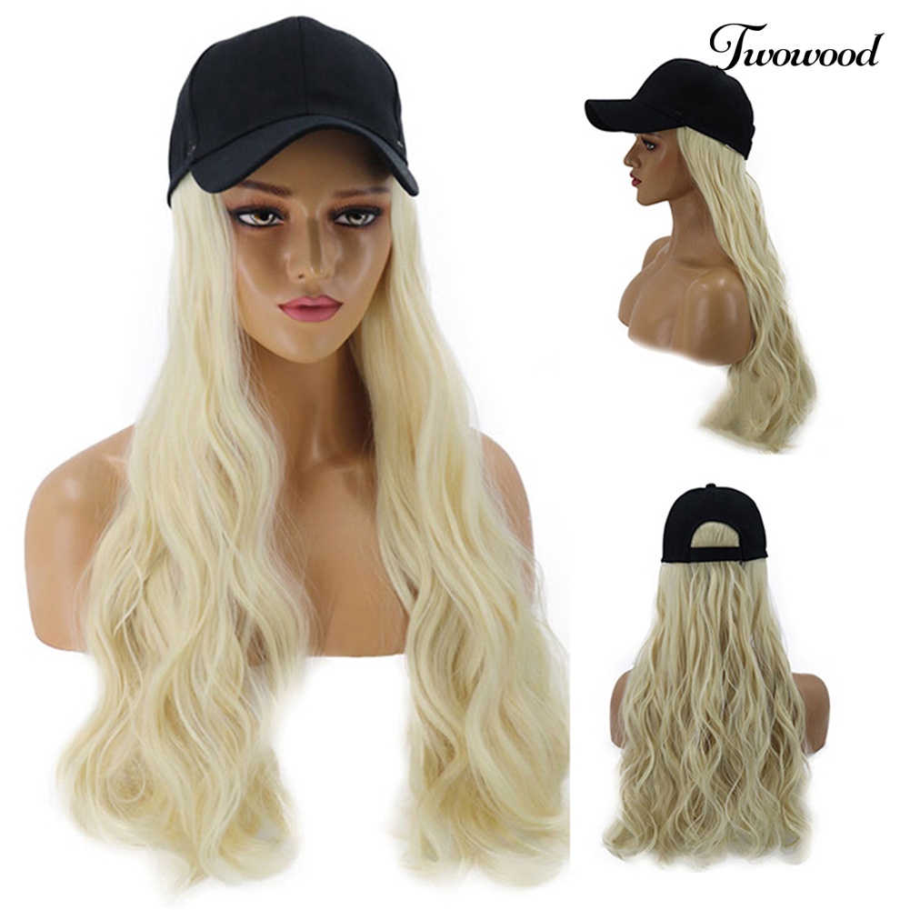 Twowood Wanita Gadis Keriting Panjang Wig Rambut Palsu Sintetis Hair Extension Dengan Topi Baseball