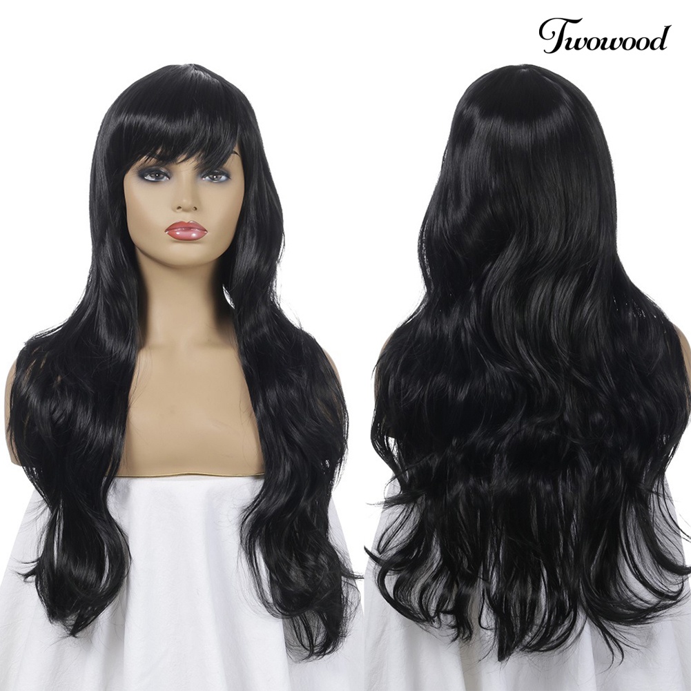 Twowood 70cm Wanita Panjang Bergelombang Poni Rambut Sintetis Wig Anime Cosplay Pesta Sopak