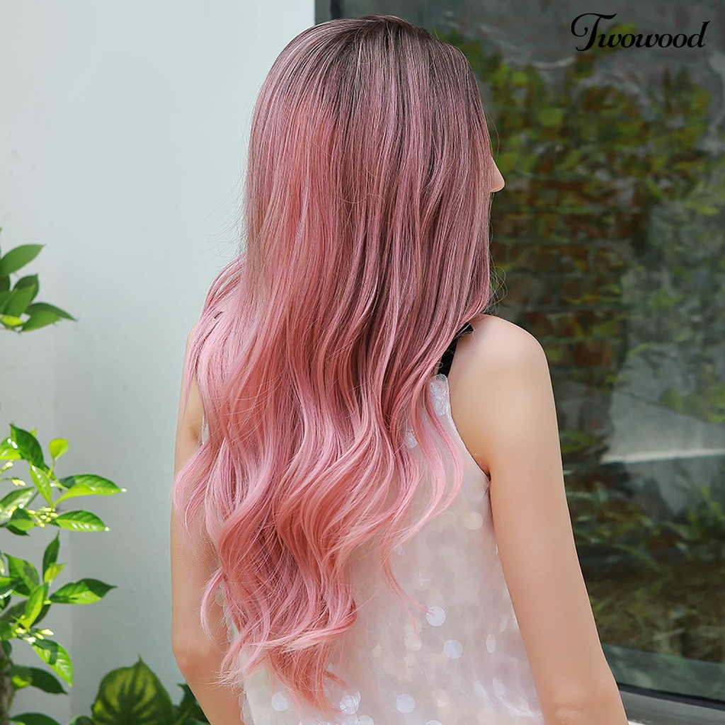 Twowood Wig Extension Rambut Sintetis Model Serat Air Bergelombang Panjang Suhu Tinggi Untuk Wanita