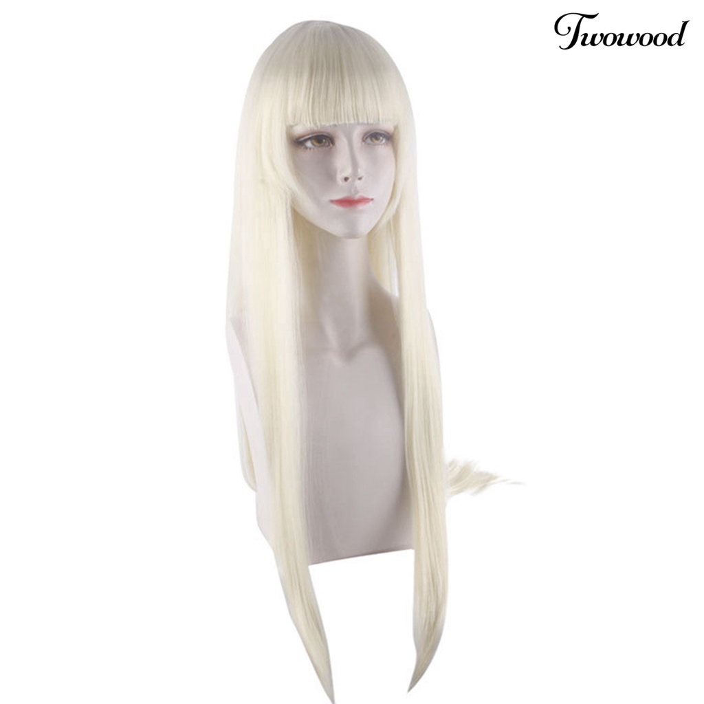 Twowood Fashion Wanita Panjang Lurus Wig Sintetis Dengan Poni Cosplay Pesta Sopak