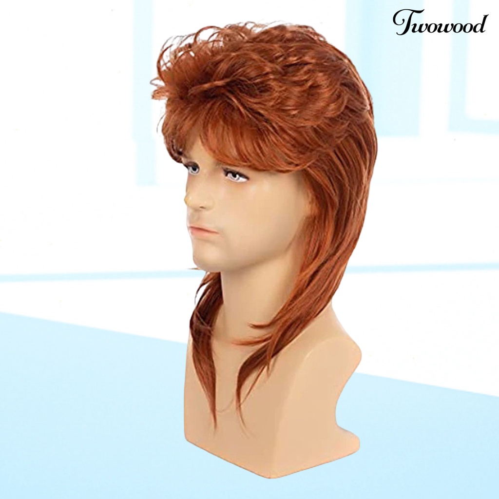 Twowood Wig Panjang Dyed Mudah Dipakai Berbulu Tahan Panas Fashion Role Play Props Suhu Tinggi Sutra Orange Rambut Panjang Pria Wig Untuk Kehidupan Sehari-Hari