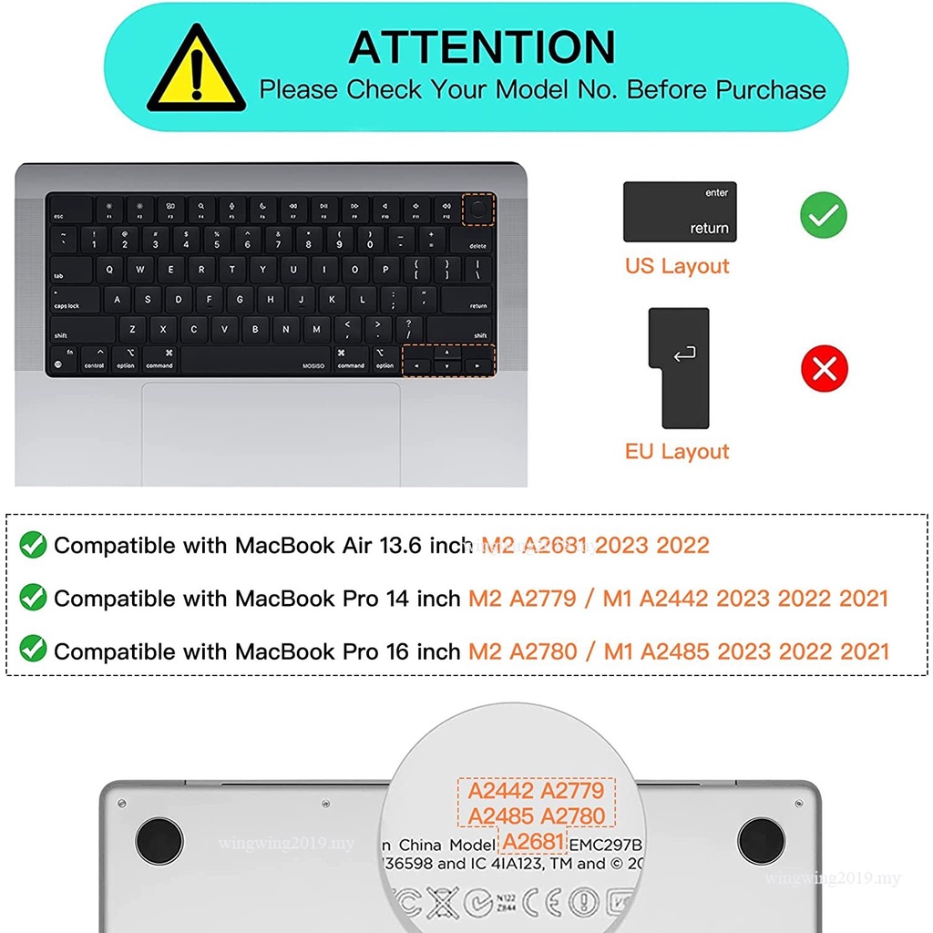 Cover Keyboard Multilingual Untuk M2 Chip MacBook Air 13.6 A2681 M2/M1 Pro/Max Chip MacBook Pro14/16 inch A2442 A2779 A2485 A2780