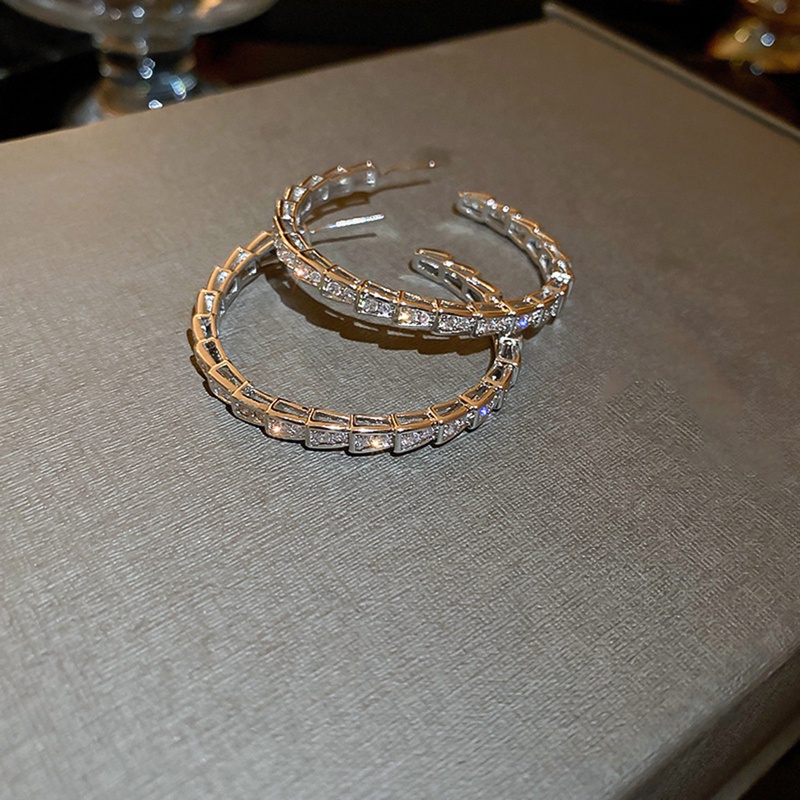 Fashion Simple Hoop Bulat Bentuk Lingkaran Anting Earring Untuk Wanita, Kilau Bulat Hoops Kristal Anting Zircon