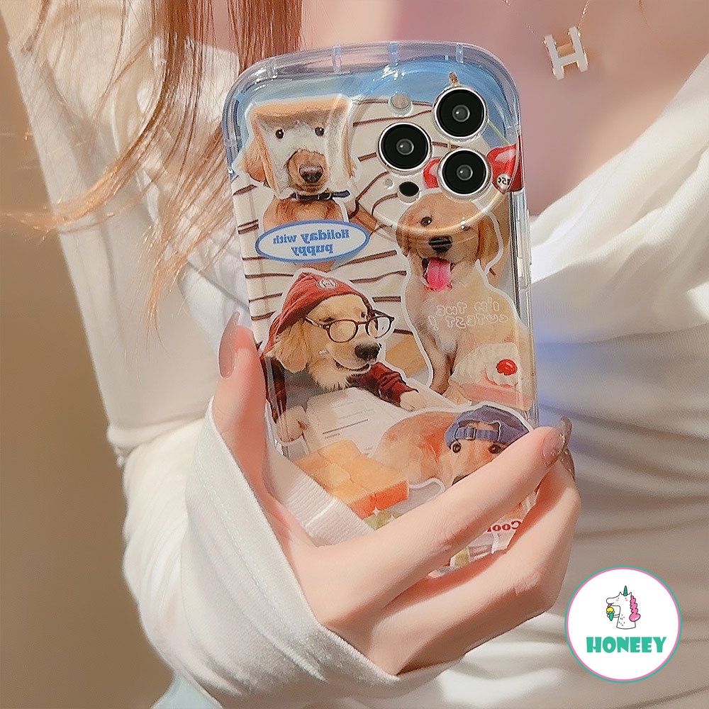 IPHONE Kacamata Anjing Roti Bakar Lucu Puppy Cowboy Kartun Phone Case Untuk Iphone14 13 12 11 Pro Max14 Plus Bantal Udara Lucu Shockproof Soft Cover