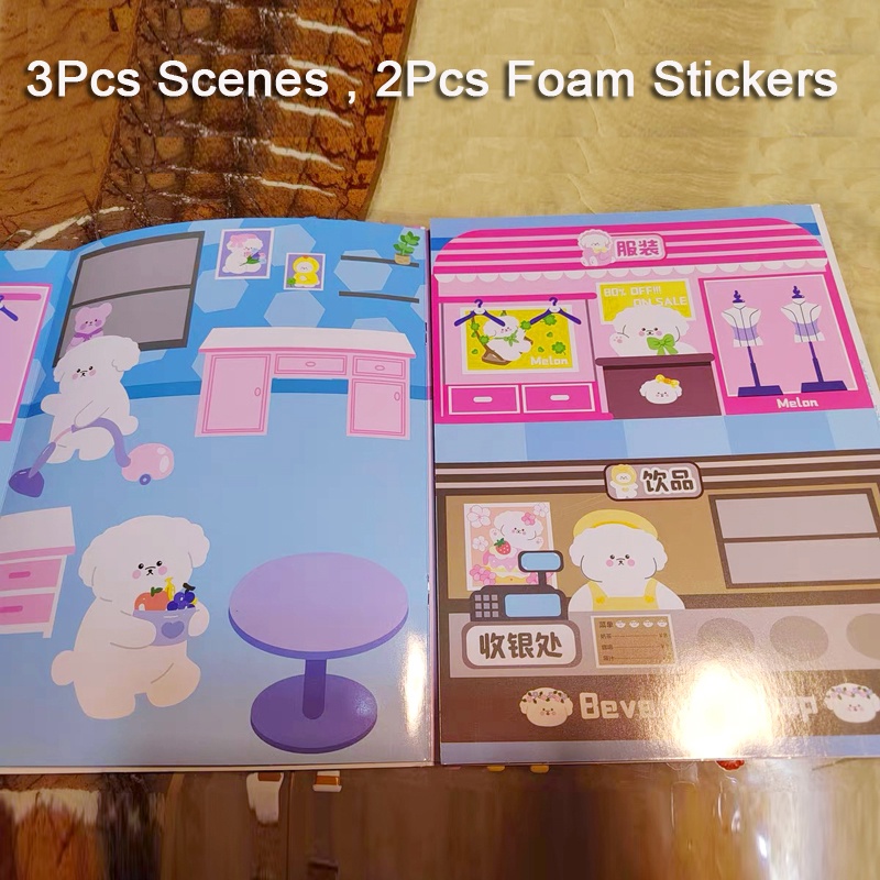 Set Stiker Busa Kartun 3D Anak Pretend Play Scene Stickers Koordinasi Tangan-Mata Mainan Edukasi