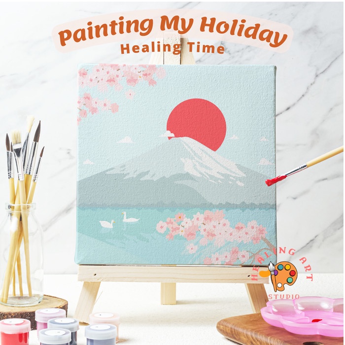 

Painting by Number Kit Lukisan Japan House Fuji canvas 20x20 / art set - Sakura Japan, 20x20
